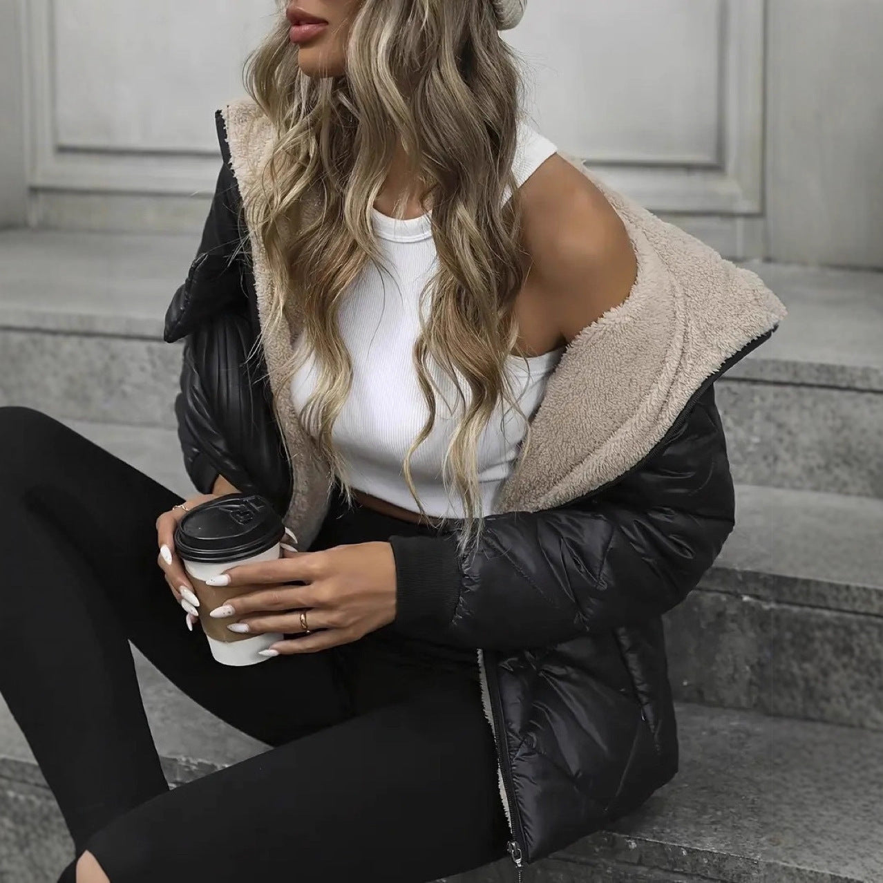 Rhombic Cotton-padded Jacket European And American Coat