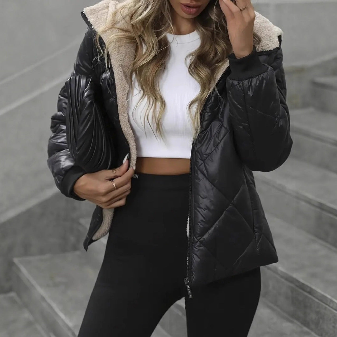 Rhombic Cotton-padded Jacket European And American Coat