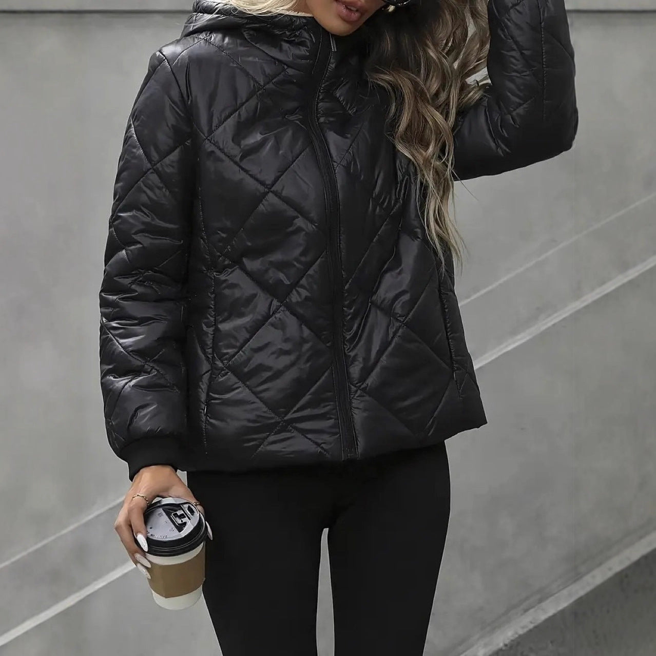Rhombic Cotton-padded Jacket European And American Coat